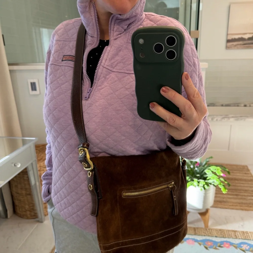 Coach Legacy Brown Suede adjustable strap crossbody shoulder Bag gold accents - Picture 13 of 13